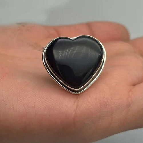 Black Onyx Gemstone 925 Sterling Silver Love Heart Ring