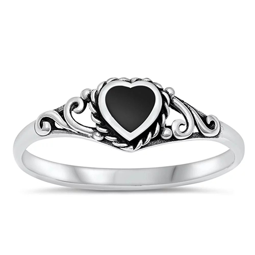 Black Onyx Heart Shape Gemstone 925 Sterling Silver Handmade Ring - Color: Different Available