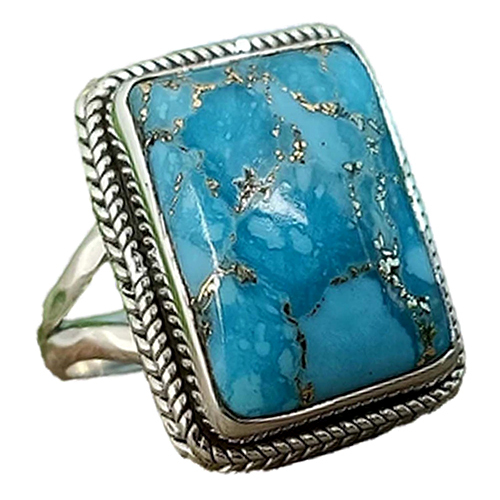 Blue Copper Turquoise Gemstone 925 Sterling Silver Ring