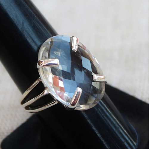 Crystal Quartz Prong Gemstone 925 Sterling Silver Ring