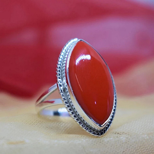 Red Coral Marquise Shape Gemstone 925 Sterling Silver Ring