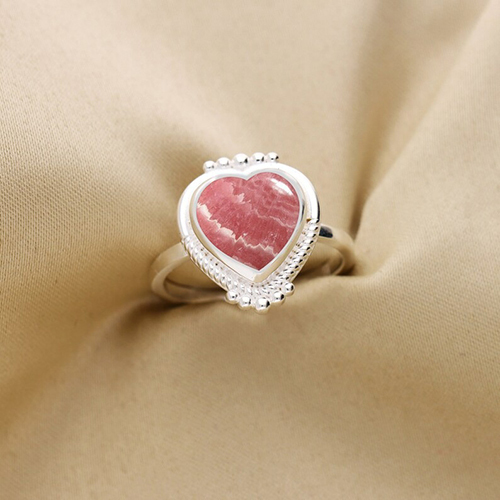 Rhodocrosite Heart Gemstone 925 Sterling Silver Beautiful Gifts Ring