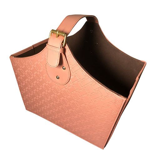 Peach Woven Texture PU Leather Storage Basket