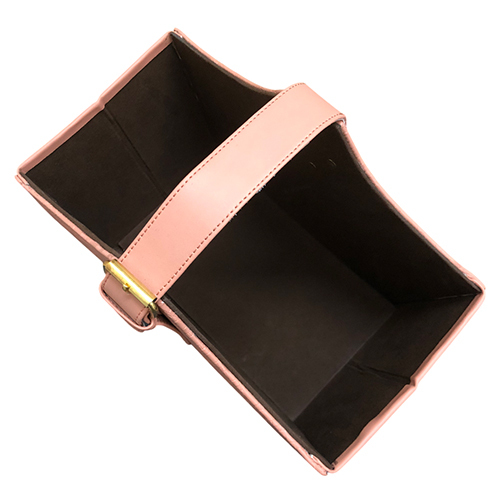 Peach Woven Texture PU Leather Storage Basket