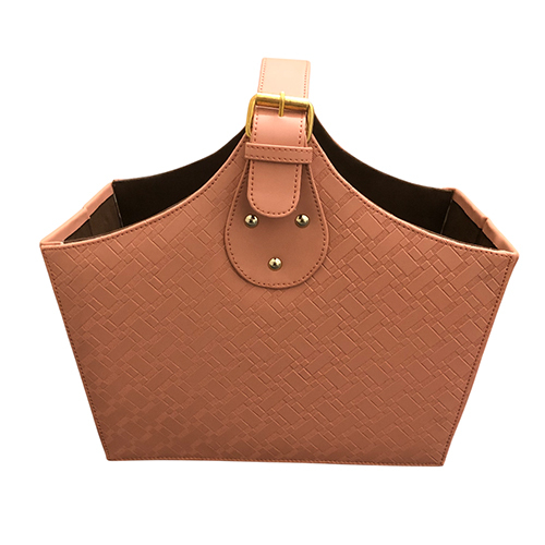 Peach Woven Texture PU Leather Storage Basket