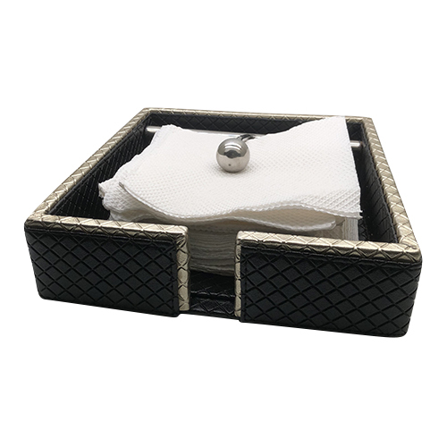 Pure Leather Tissue Paper Tray With Holder