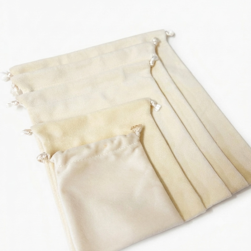 Ivory Velvet Drawstring Jewellery Pouch