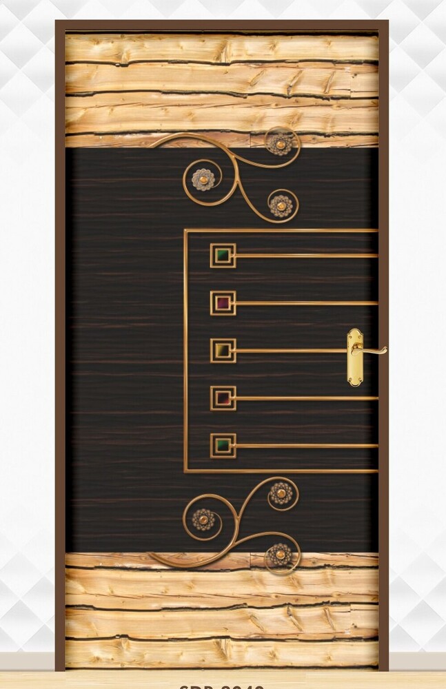 Door Skin Paper Print - Color: Brown With Black Accents