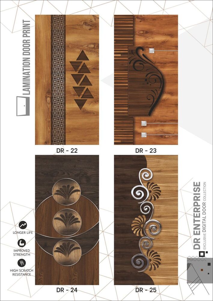 Premium Design Door Skin - Engineered Wood, Standard Door Size, Brown Color, 32 Mm Leaf Thickness | Floral Laminated Paper Print, 3d Glossy Finish, Swing Open Style