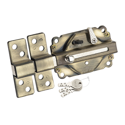 Antique Iron 6 Turn Internal Lock With 3 Brass Key - Finish: Glossy
