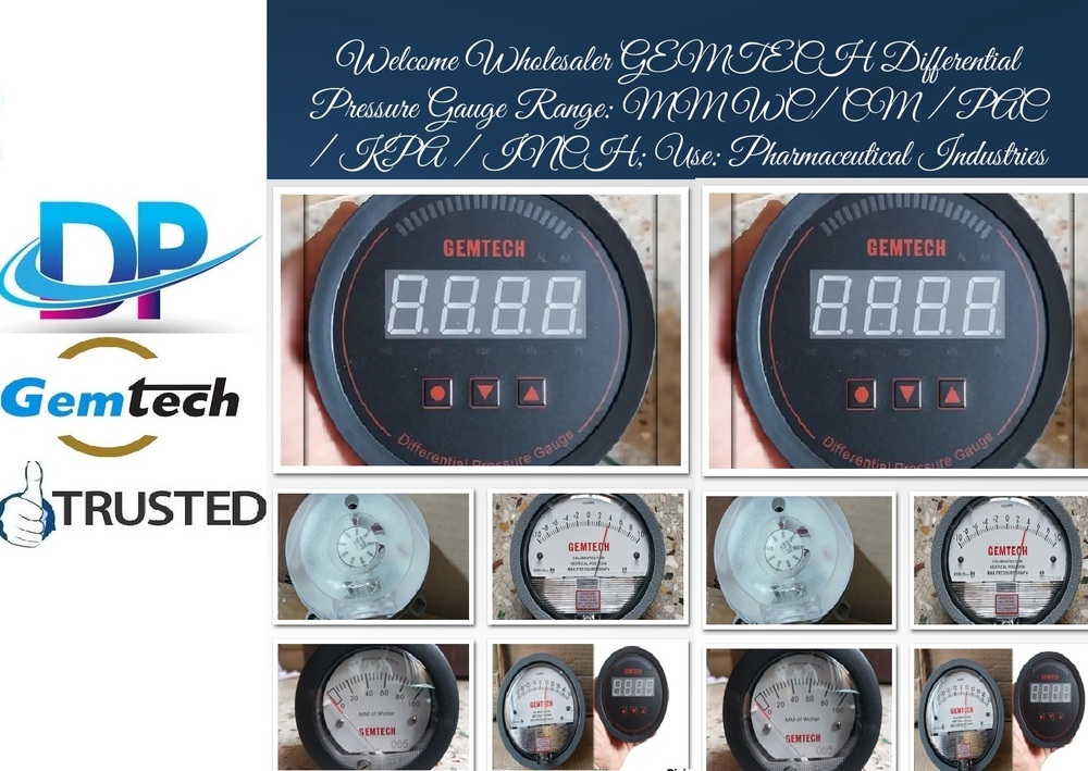 4 inch / 100 mm GEMTECH Differential Pressure Gauge Supplier From Kota Rajasthan