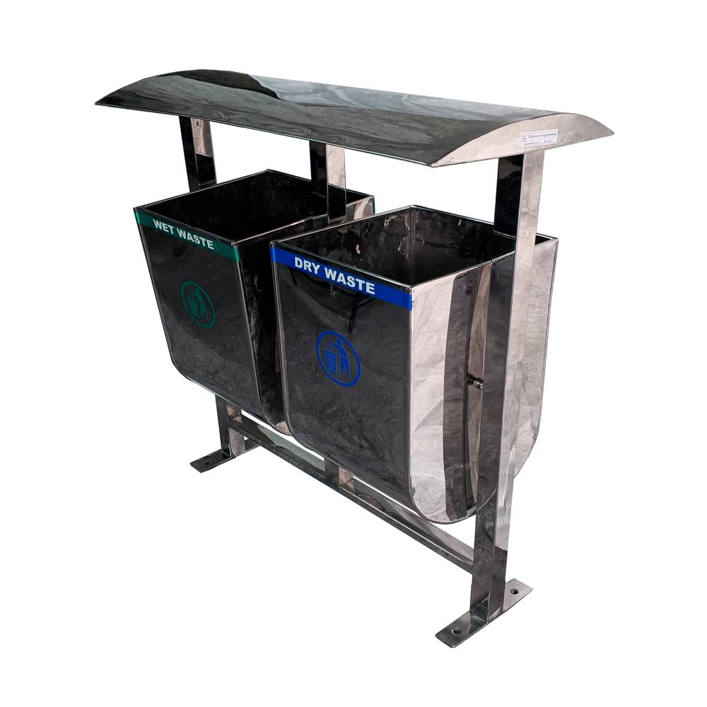 Ss Twin Dustbins For Outdoor - Stainless Steel, 40 Ltr Capacity Each, Tilt Able Bins For Efficient Dry And Wet Waste Segregation