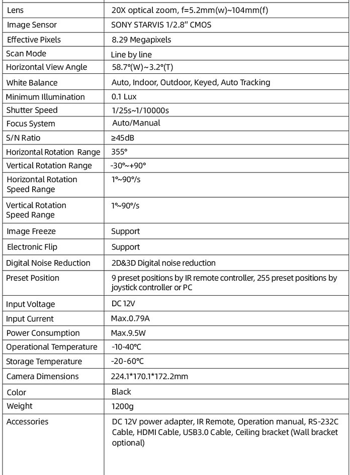 VIDEOCAST 4K PTZ 20X AI Tracking PTZ Camera for online Teaching, YouTube Video