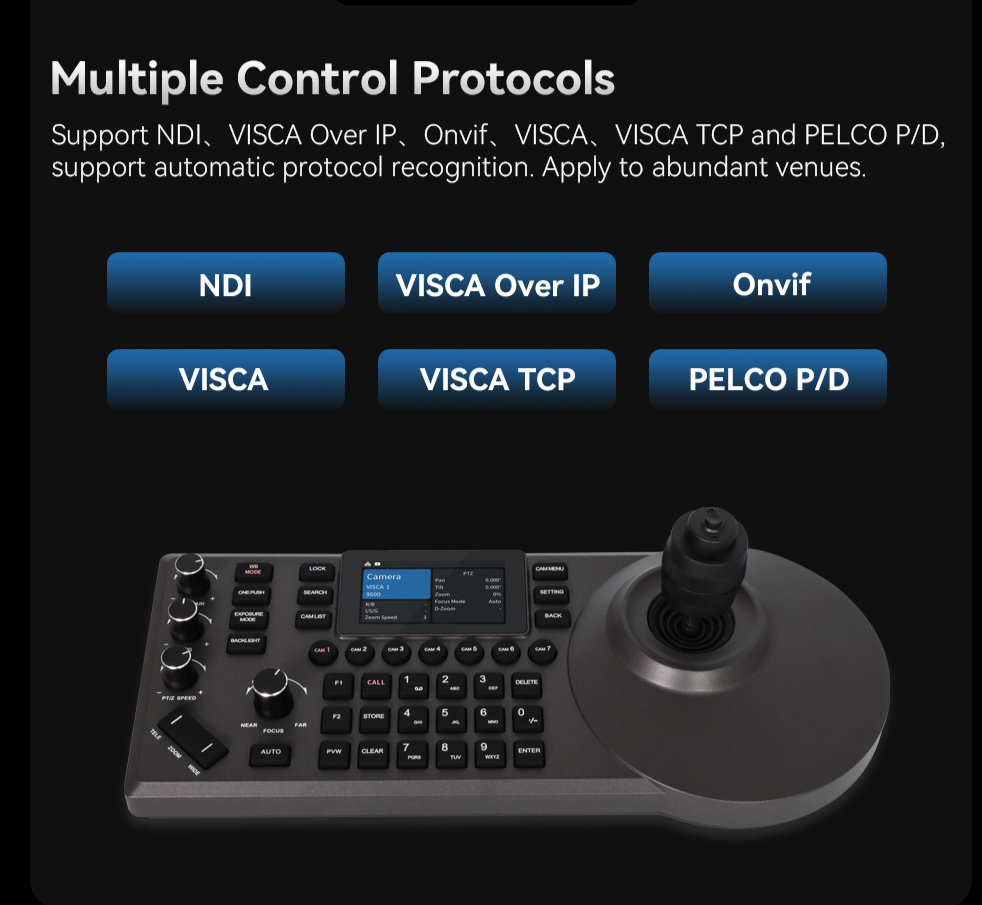 Ptz Camera Controller - Metal, 4k Hdmi Output, Black | Control Up To 7 Ptz Cameras, Real-time Image Preview, Built-in 3-inch Screen