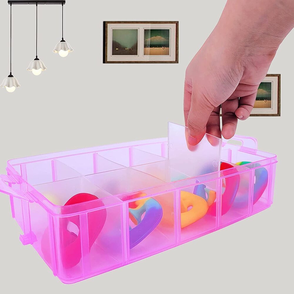 3 Layer 30 Grid Storage Box - Transparent Plastic, Rectangle Shape, Pink Color | Eco-friendly, Smooth Surface Finishing, Ideal For Organizing Small Items