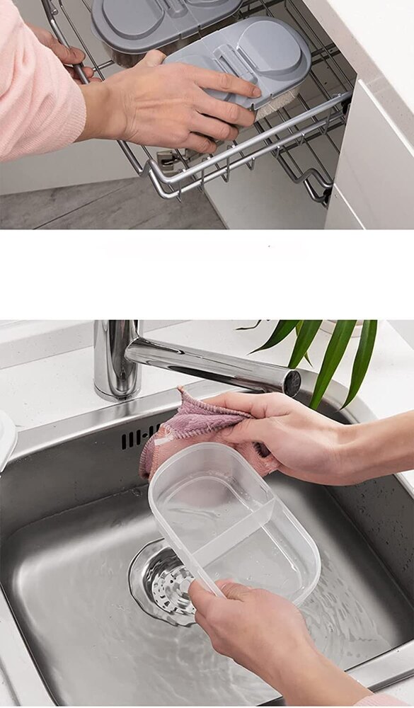 2 Way Food Storage Container - Plastic, Rectangular, Grey | Eco-friendly, Smooth Surface Finish, Two Separate Compartments For Organized Storage