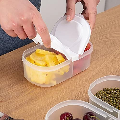 2 Way Food Storage Container - Plastic, Rectangular, Grey | Eco-friendly, Smooth Surface Finish, Two Separate Compartments For Organized Storage