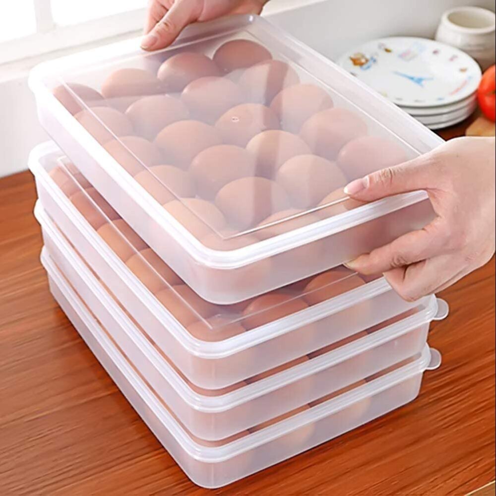 24 Grid Egg Storage Box - Eco-friendly Plastic, Rectangle Shape, Transparent Color | Smooth Surface Finishing, Plain Style For Organized Storage