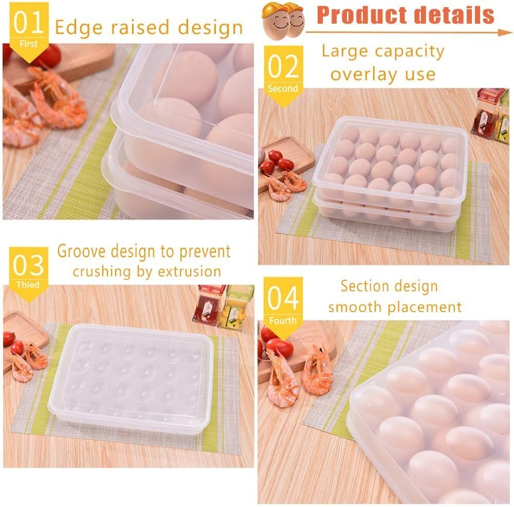 24 Grid Egg Storage Box - Eco-friendly Plastic, Rectangle Shape, Transparent Color | Smooth Surface Finishing, Plain Style For Organized Storage