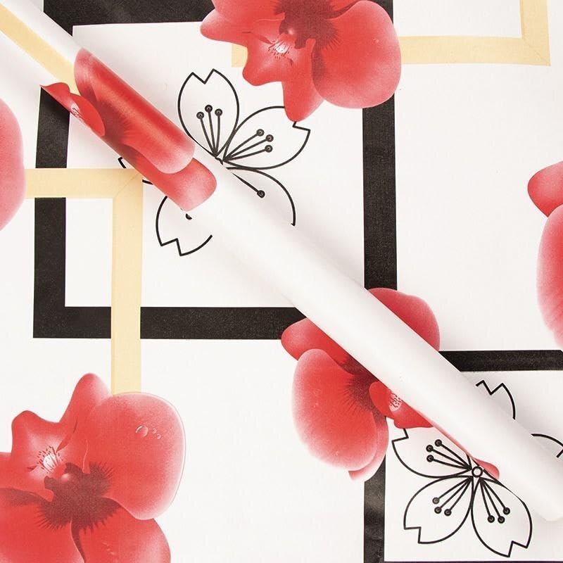 White With Red Flower Peel And Stick Wallpaper - High-quality Pvc 45x500cm | Waterproof Modern Design Embossed Surface For Living Room Decor