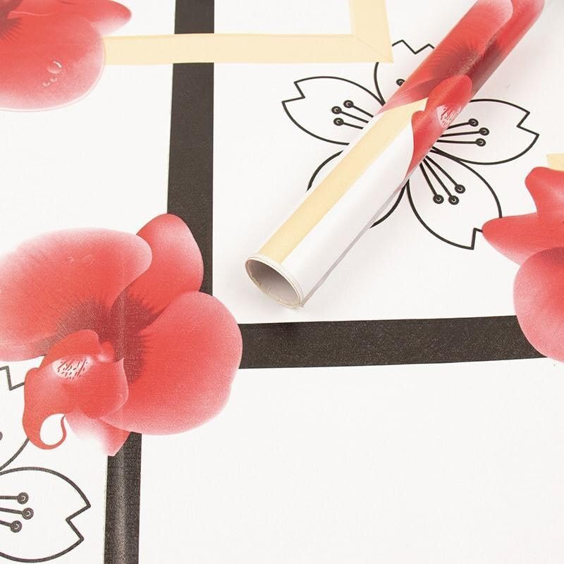 White With Red Flower Peel And Stick Wallpaper - High-quality Pvc 45x500cm | Waterproof Modern Design Embossed Surface For Living Room Decor