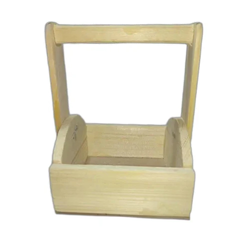 Single Wooden Basket With Handle - Color: Brown