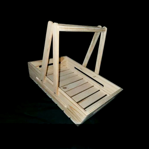 Double Handle Pine Wood Basket - Color: Natural