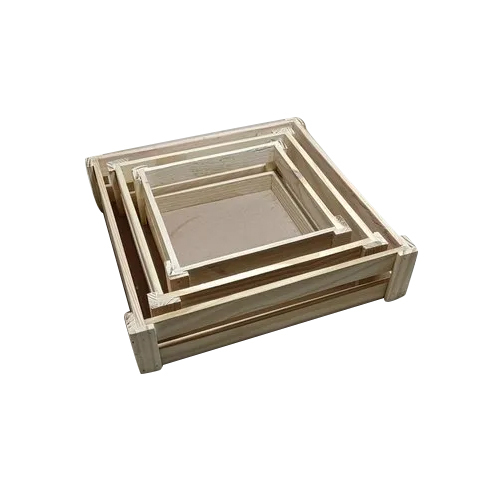 Pinewood Tray Set Of 3 - Color: Brown