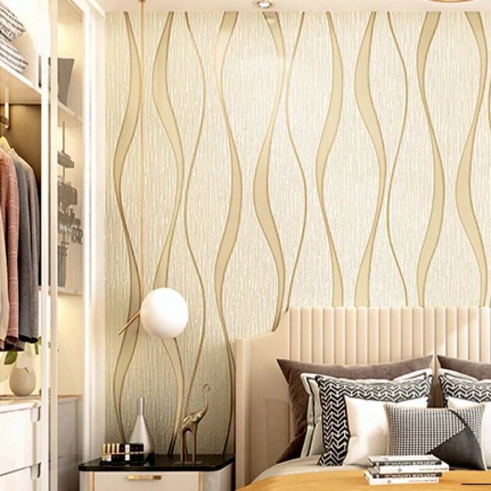 Golden Wave Peel And Stick Wallpaper - Pvc Material 45x500cm | Waterproof, Modern Style For Glossy Surfaces