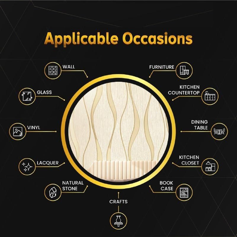 Golden Wave Peel And Stick Wallpaper - Pvc Material 45x500cm | Waterproof, Modern Style For Glossy Surfaces