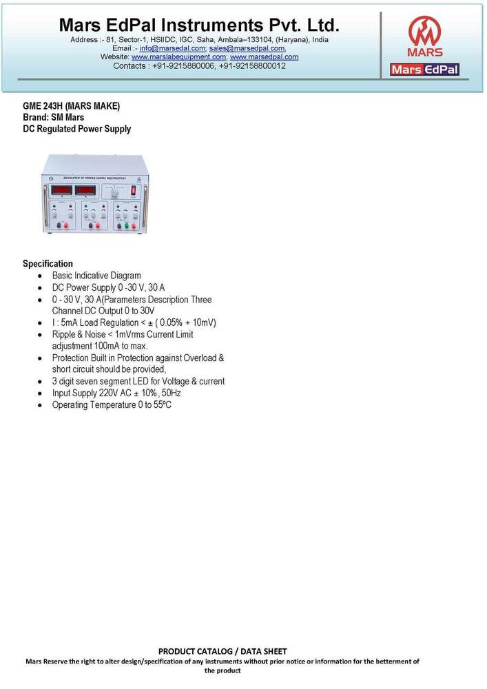 DC Regulated Power Supply 0 -30 V, 30 A
