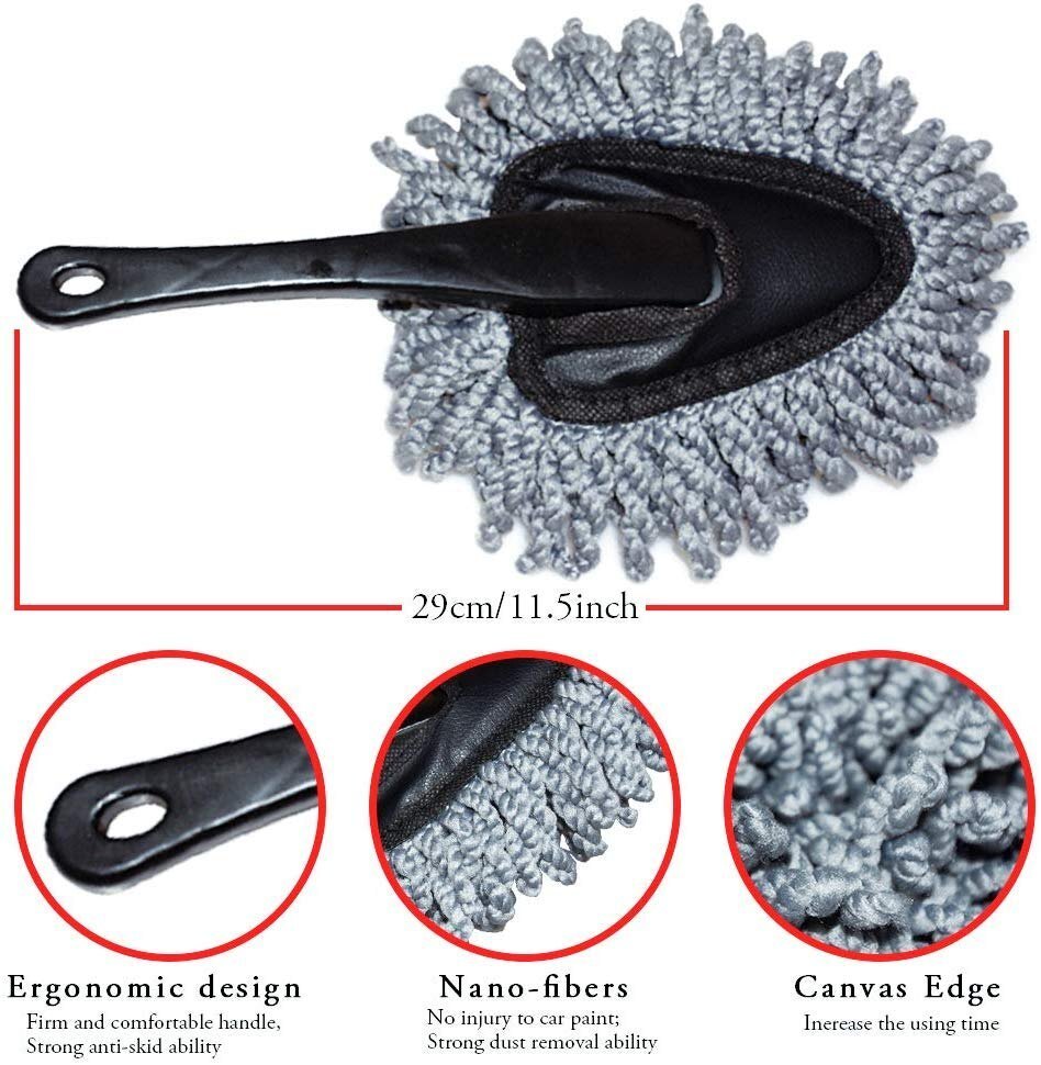 Microfiber Car Duster - High-quality Microfiber, Round Shape, Sleek Black Color | Versatile Interior & Exterior Cleaning Tool
