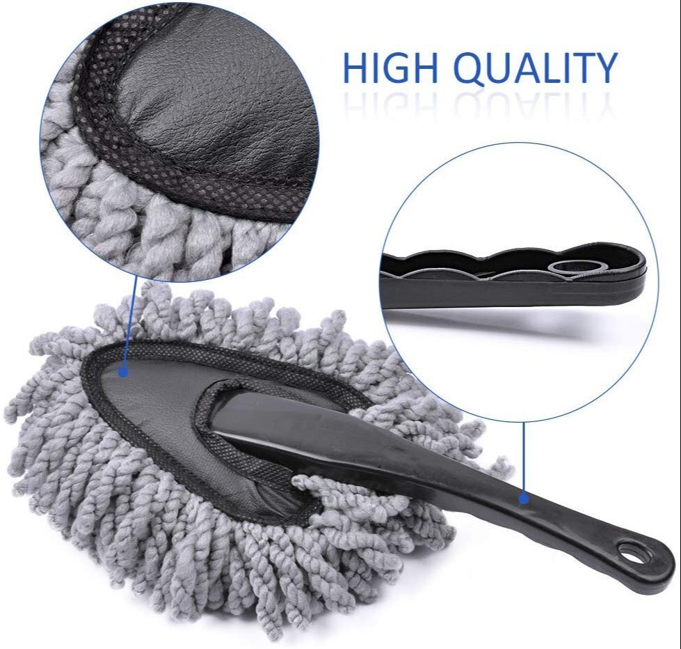 Microfiber Car Duster - High-quality Microfiber, Round Shape, Sleek Black Color | Versatile Interior & Exterior Cleaning Tool