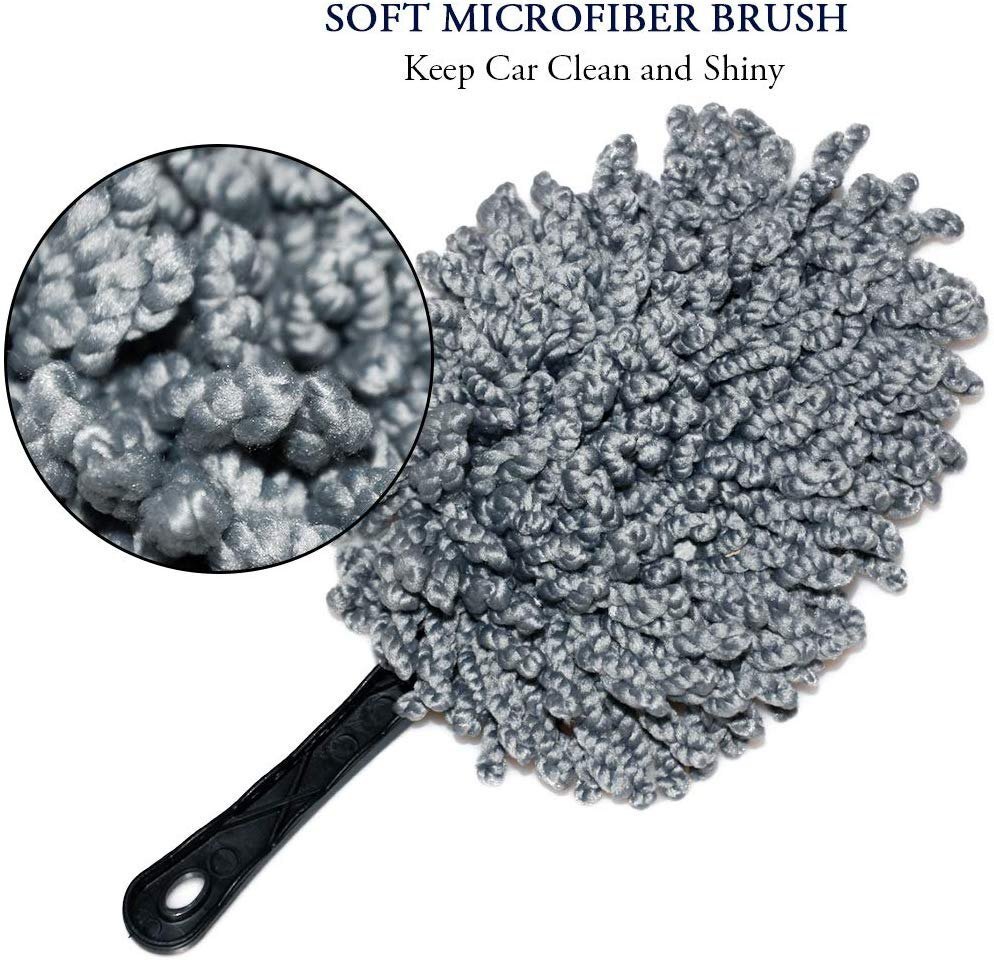 Microfiber Car Duster - High-quality Microfiber, Round Shape, Sleek Black Color | Versatile Interior & Exterior Cleaning Tool