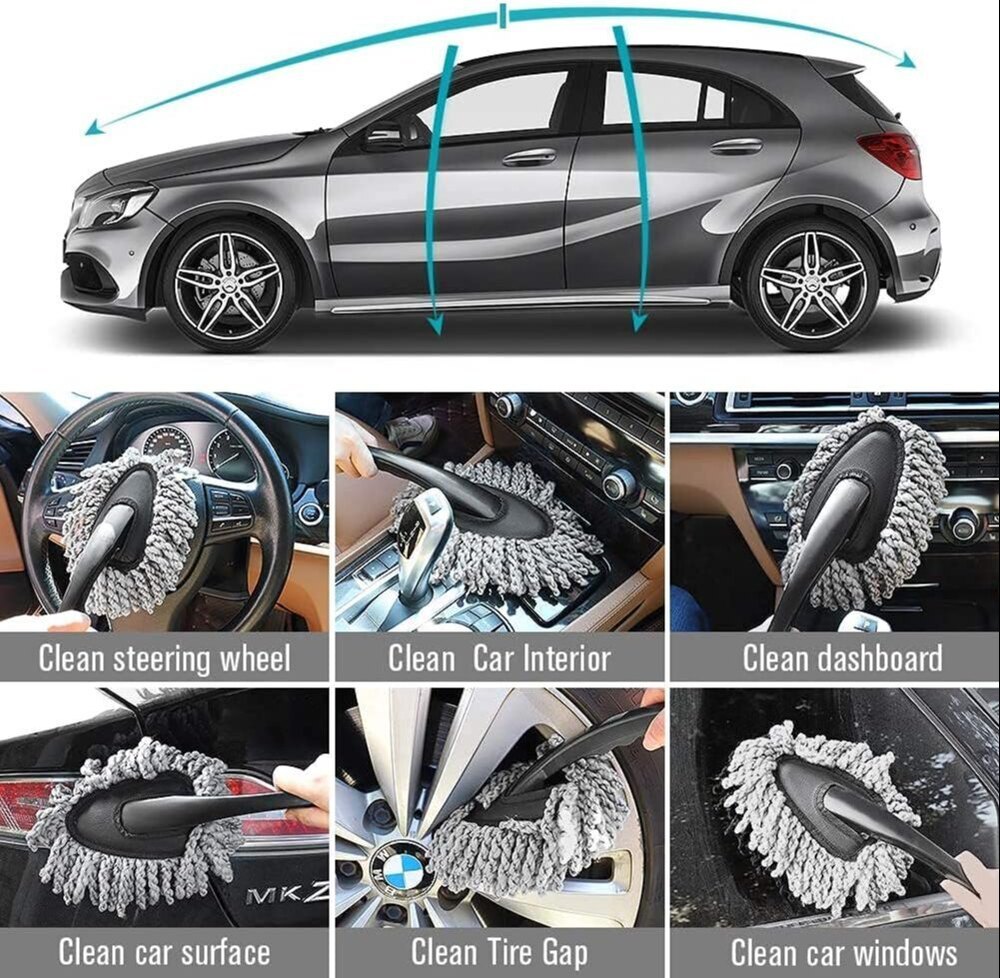 Microfiber Car Duster - High-quality Microfiber, Round Shape, Sleek Black Color | Versatile Interior & Exterior Cleaning Tool