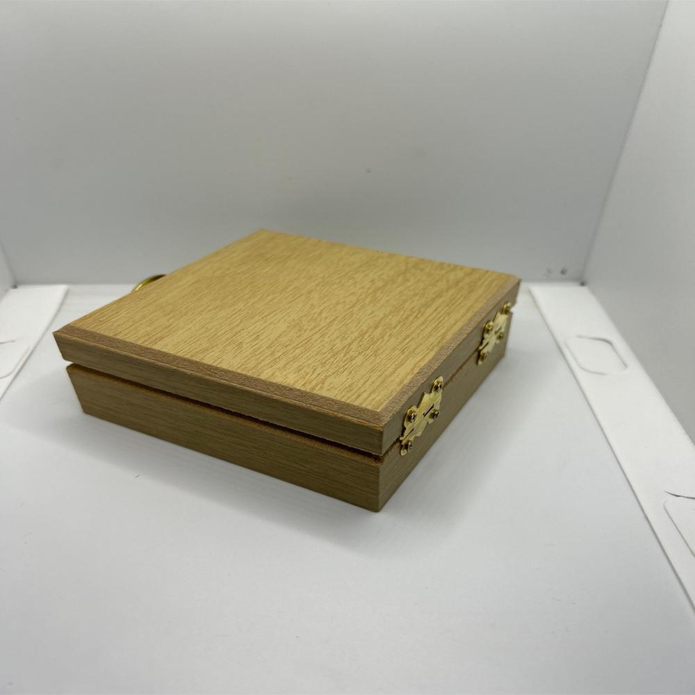Wooden Cufflink Box - Mdf Wood, 5x5x2 Inches, Light Brown, Hinge & Clasp Closure, Circular Slots Design, Stores Four Cufflinks
