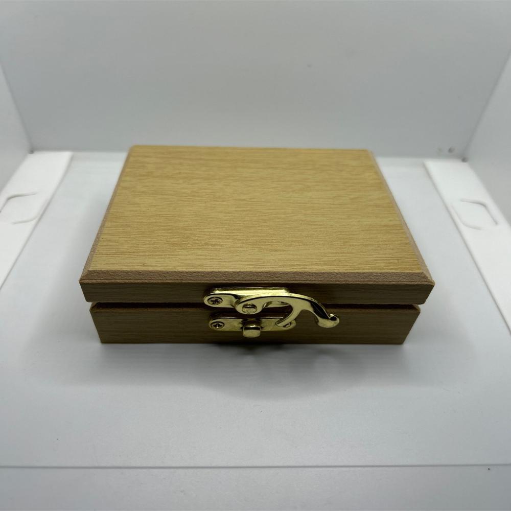 Wooden Cufflink Box - Mdf Wood, 5x5x2 Inches, Light Brown, Hinge & Clasp Closure, Circular Slots Design, Stores Four Cufflinks