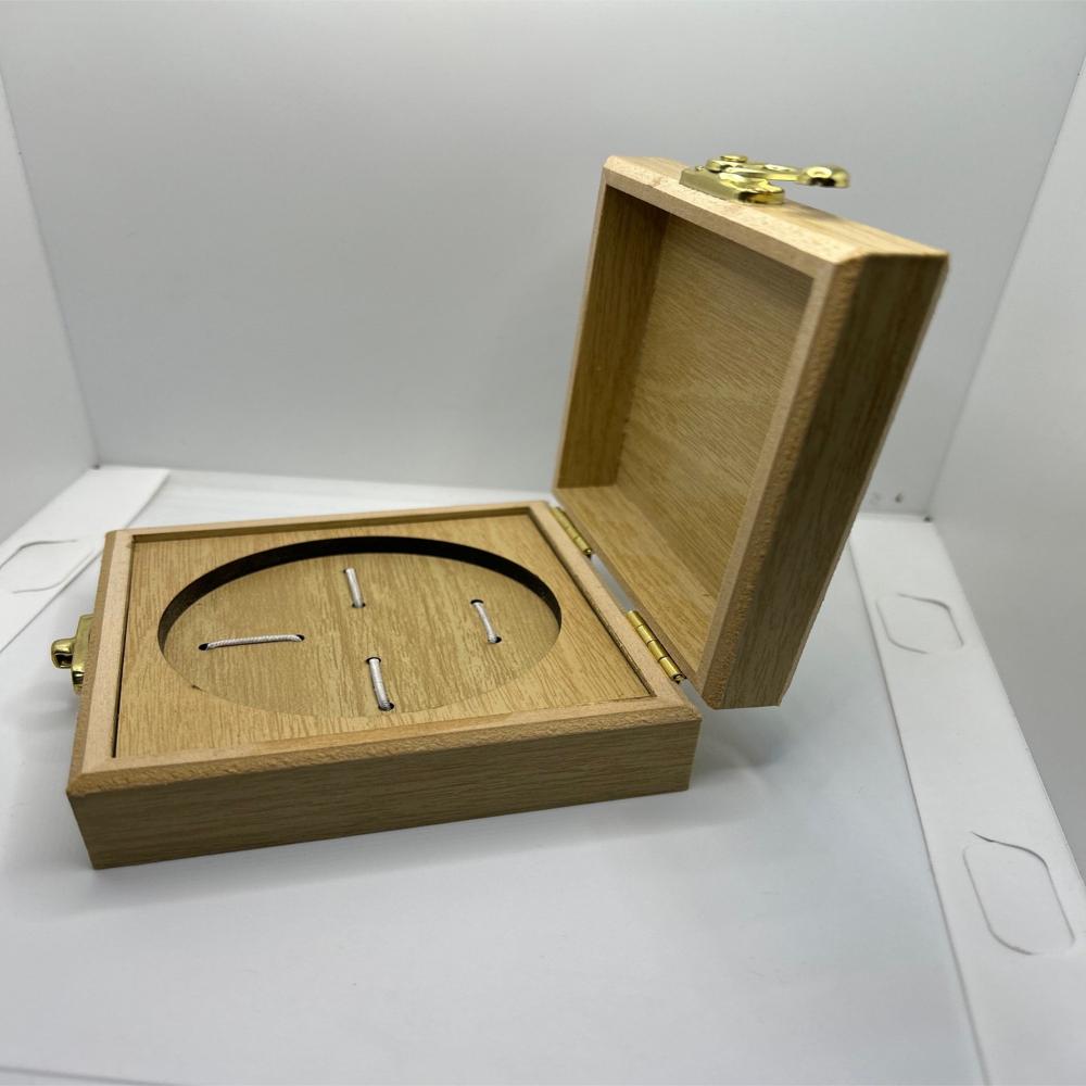 Wooden Cufflink Box - Mdf Wood, 5x5x2 Inches, Light Brown, Hinge & Clasp Closure, Circular Slots Design, Stores Four Cufflinks