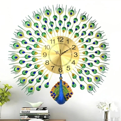 Office Peacock Wall Clock - Color: Green And Gold