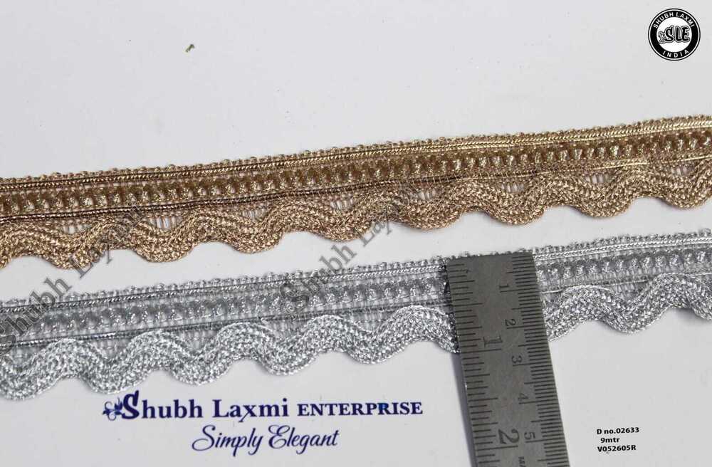 Fancy Zari Lace - Polyester & Zari, 9 Mtr Length, Palmet Color, 1 Inch Width | Embroidered, Gota Patti Design, One-Sided, Fancy Border Lace