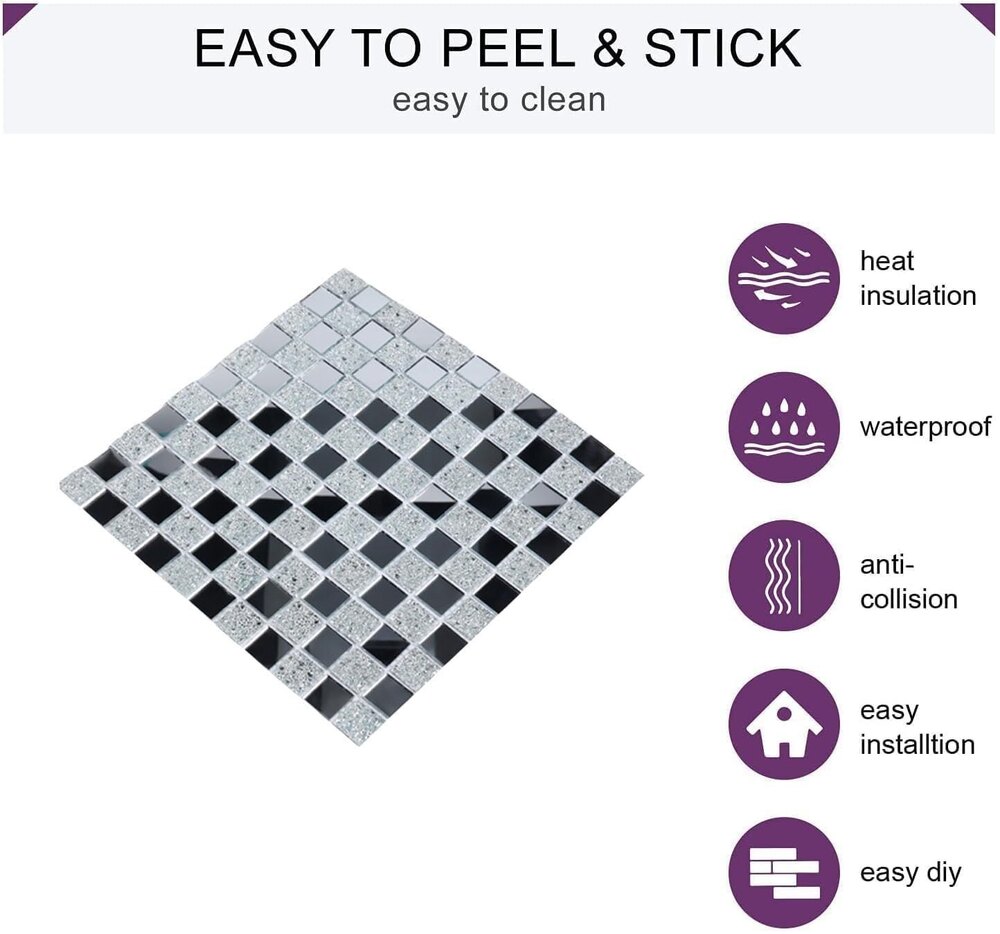 Black And White Wall Panel - Glass Material, 1x1 Feet Size, Glossy Finish, Perfect For Industrial Wall Applications - Sleek Modern Design