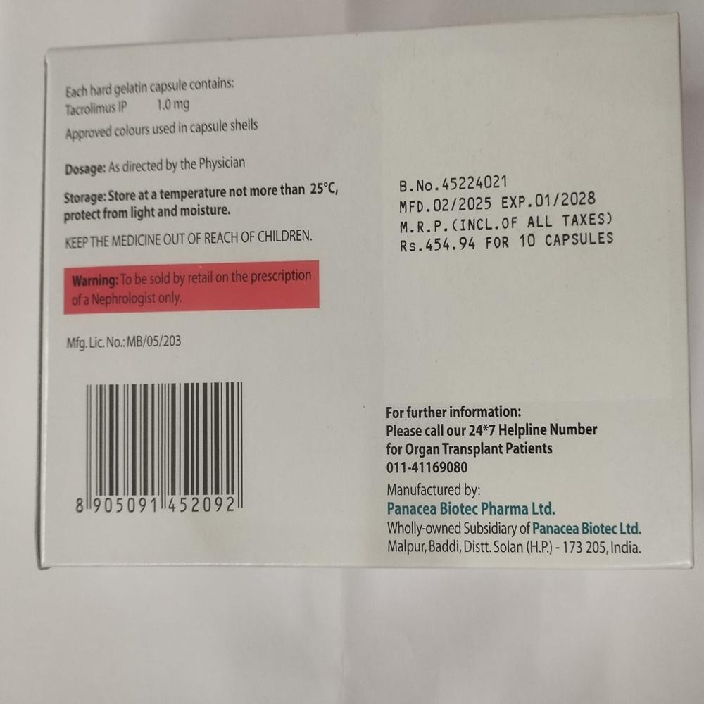 Pangraf 1.0mg (Tacrolimus Capsules Ip 1.0mg) - Drug Type: General Medicines