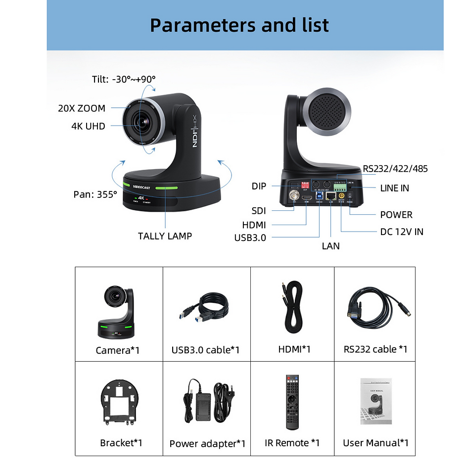 Videocast 4K UHD NDI VC201 PTZ Video Camera