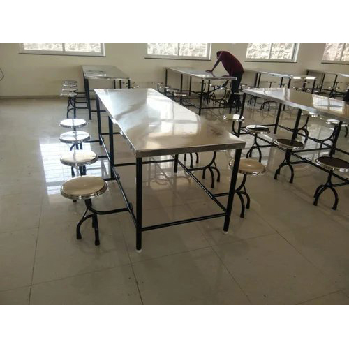 8 Seater Canteen Table - Stainless Steel, 240x90x75 Cm, Silver & Black | Durable, Easy To Clean, Eco-friendly, 1-year Warranty