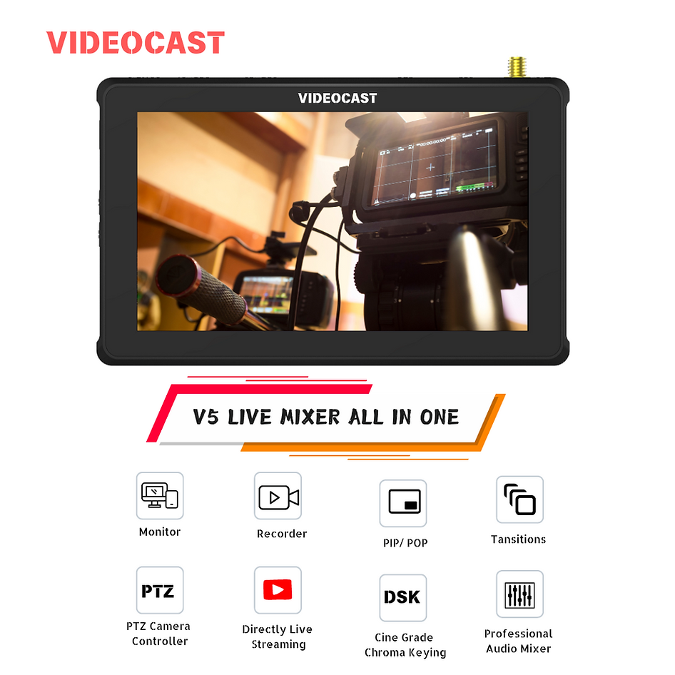 Videocast V5 Video Switcher Mixer For Live Streaming - Color: Black