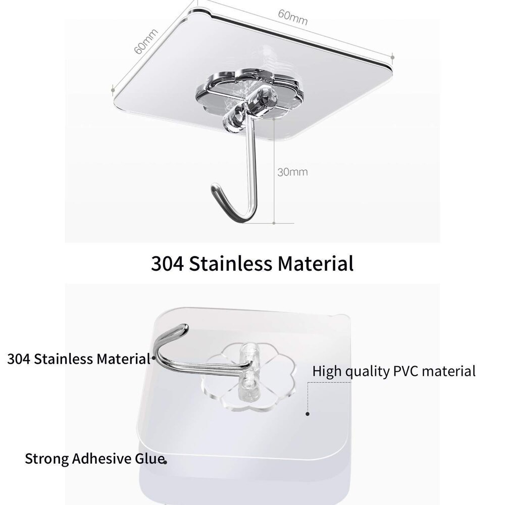 Self Adhesive Wall Hook - Stainless Steel, 6x6 Cm, Square Shape | Durable Utility Hook For Easy Manual Installation And Versatile Use
