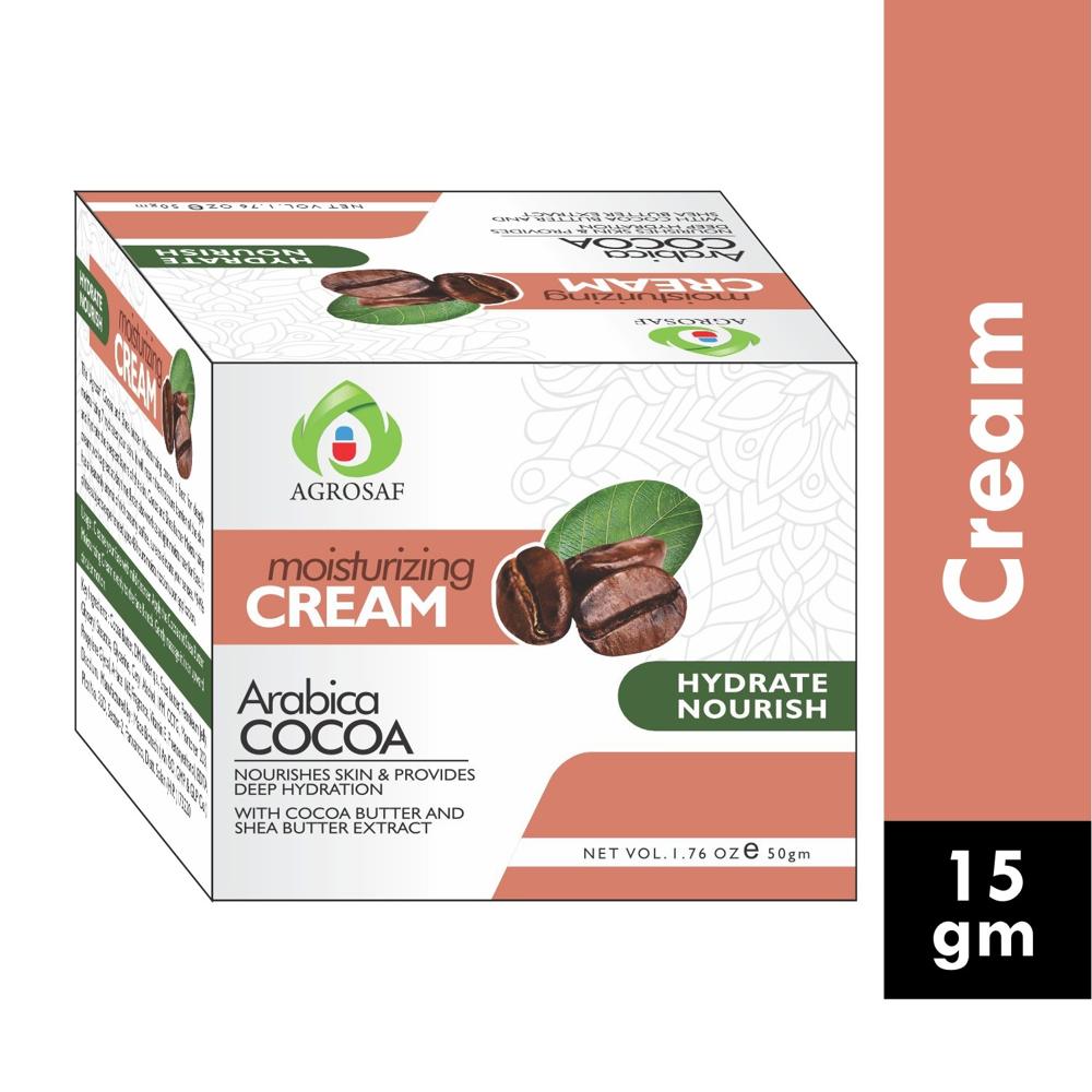 AGROSAF ARABICA COCOA CREAM - Cocoa Butter, Dm Water Q.s., Shea Butter, Petroleum Jelly, Glyceryl Stearate, Glycerine, Cetyl Alcohol, Ipm, Cctg, Montoner 203, Propylene Glycol, Arlacel 165, Fragrance, Vitamin E, Phenoxyethanol, Edta Disodium