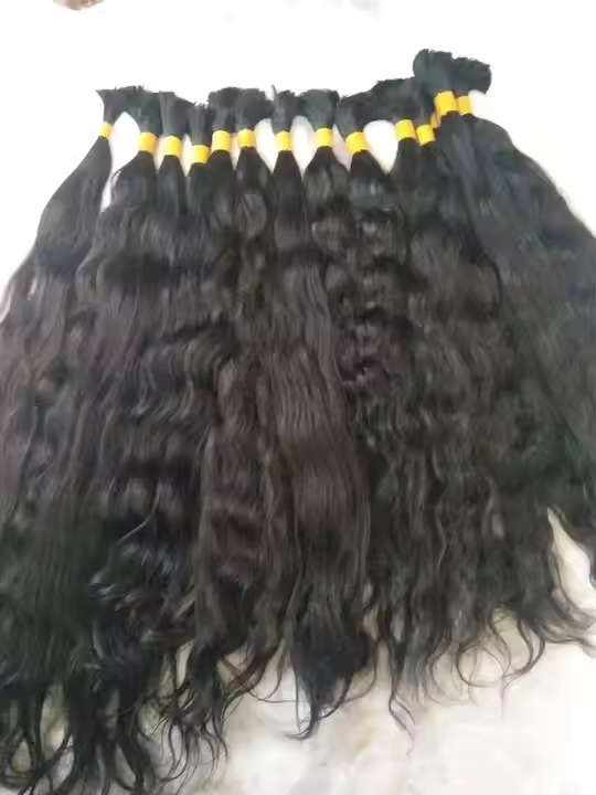 100% Cuticle Aligned South Indian Temple Remy Bulk Hair Bundles , 18-32 Inches - Color: Natural Black And Brown