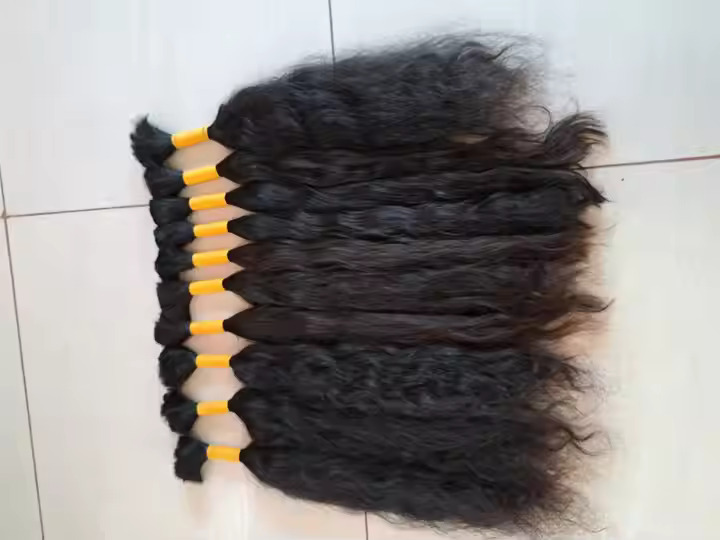 100% Cuticle Aligned South Indian Temple Remy Bulk Hair Bundles , 18-32 Inches