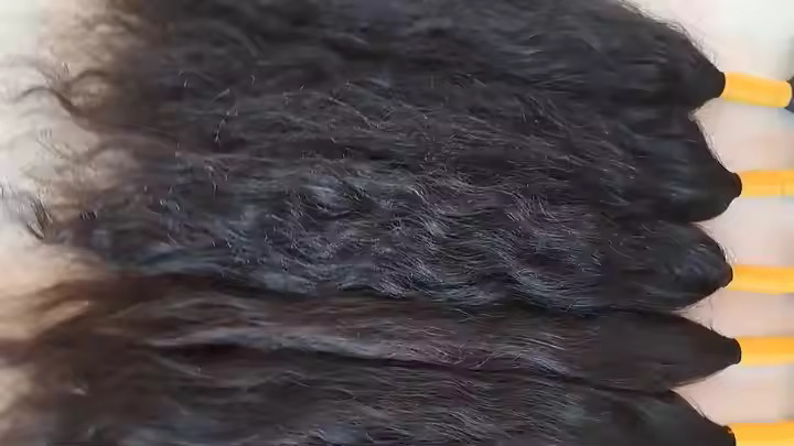 100% Cuticle Aligned South Indian Temple Remy Bulk Hair Bundles , 18-32 Inches - Color: Natural Black And Brown